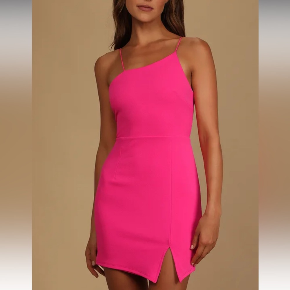 Lulu’s Party for Two Hot Pink Asymmetrical Bodycon Mini Dress